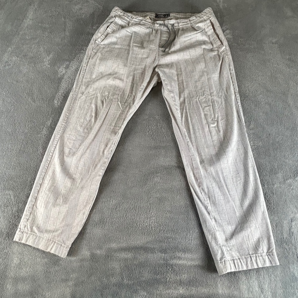 Abercrombie & Fitch Grey Glen Plaid Elastic Waist Drawstring Stretch Pants L